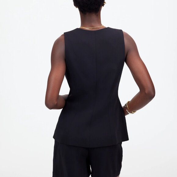 Madewell Cutaway Fitted V-Neckline Button Closure Long Vest Black Size 12/L NWT - Picture 2 of 8